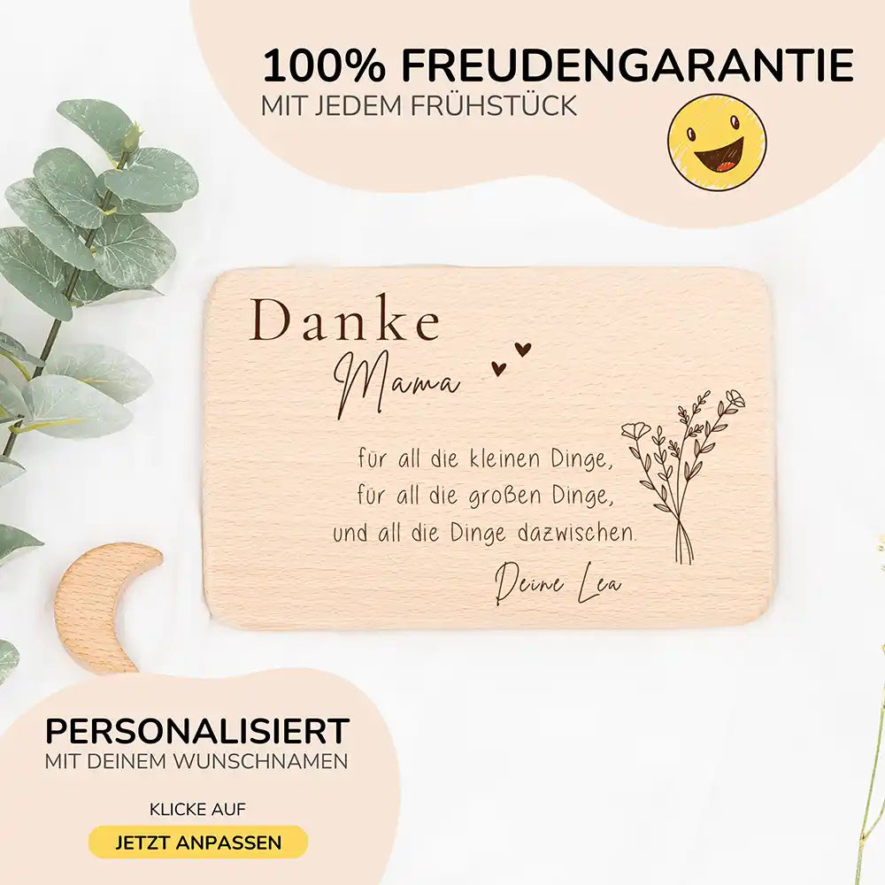 FrĂĽhstĂĽcksbrettchen Holz Danke Mama mit Gravur - Geschenk Muttertag