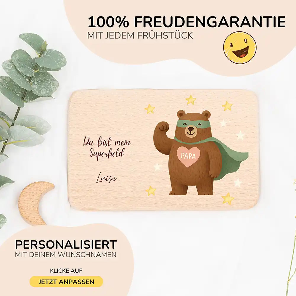 FrĂĽhstĂĽcksbrettchen Holz Du bist mein Superheld mit Gravur - Geschenk Vatertag