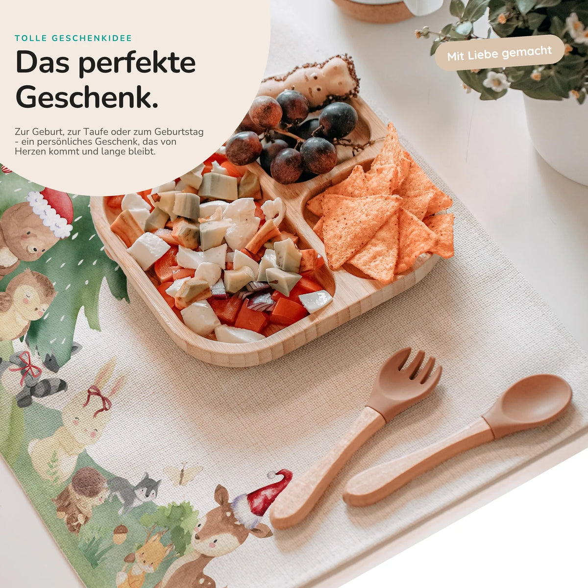 Tischset Kinder personalisiert Weihnachtsmotiv - Niedliche Waldtiere