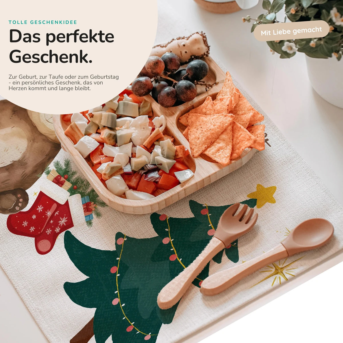 Tischset Kinder personalisiert Weihnachtsmotiv - Süßer Bär