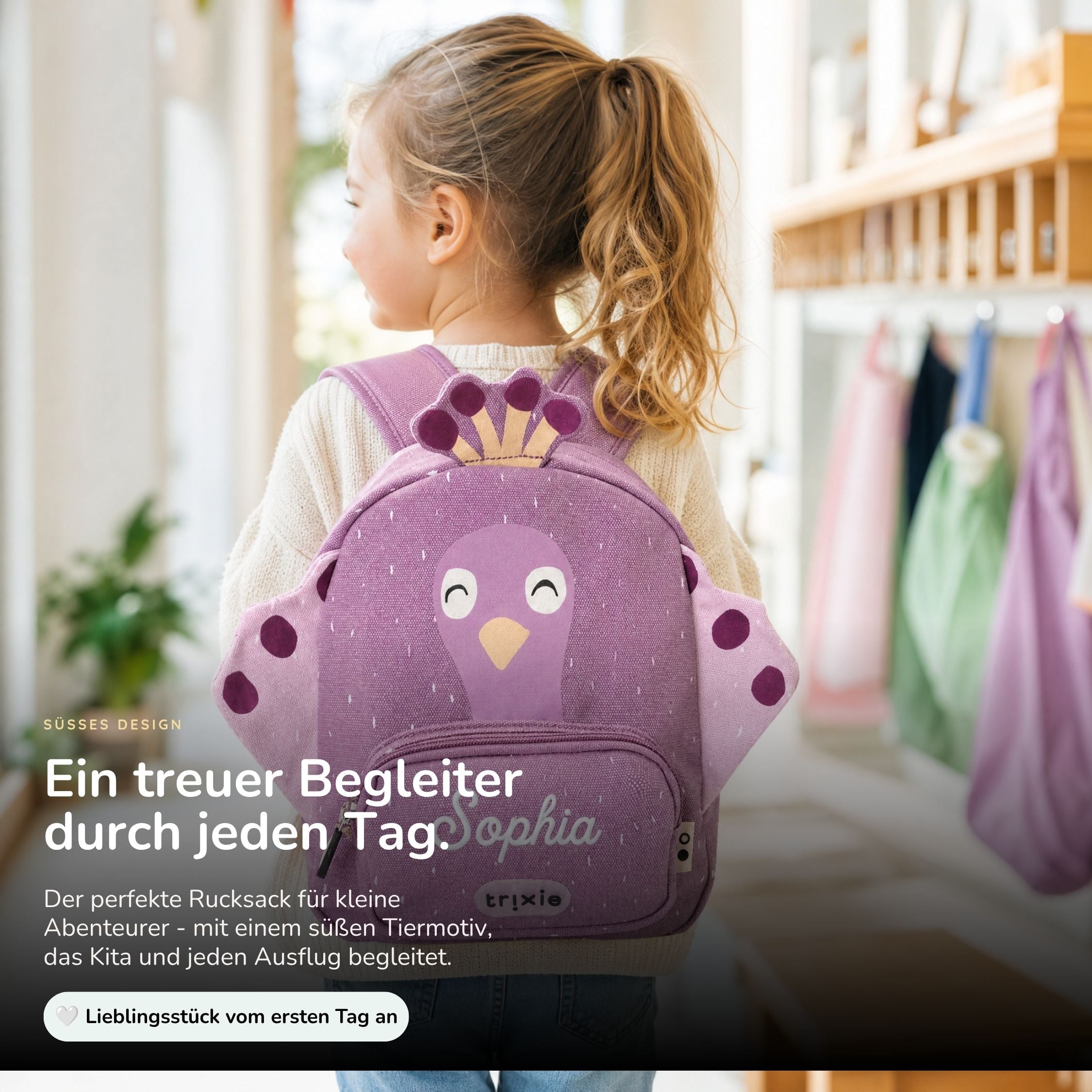 Trixie Kindergartenrucksack personalisiert Pfau