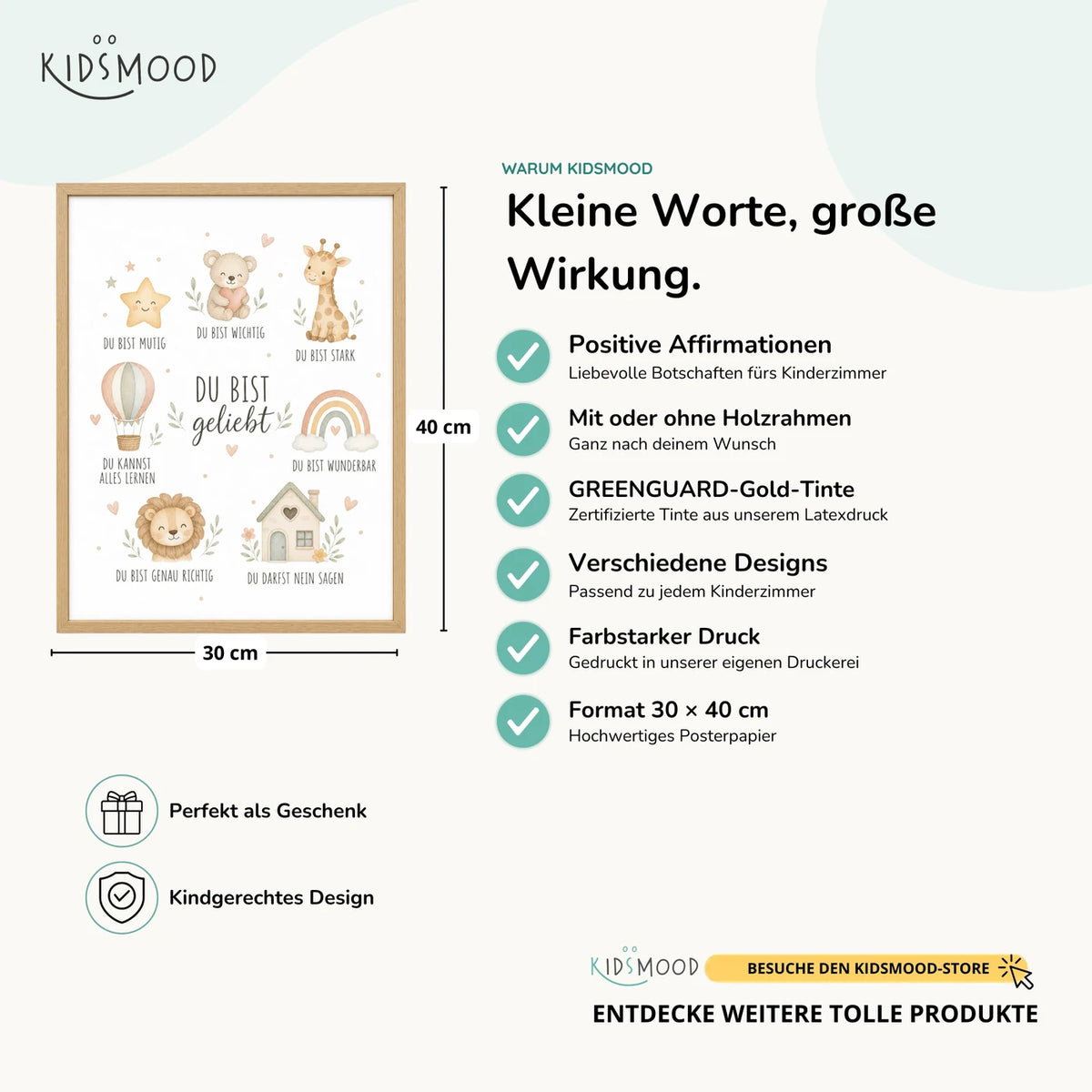 Affirmationsposter âCollage Du bist geliebtâ im Ăberblick: 30 Ă 40 cm, mit oder ohne Holzrahmen, verschiedene Designs