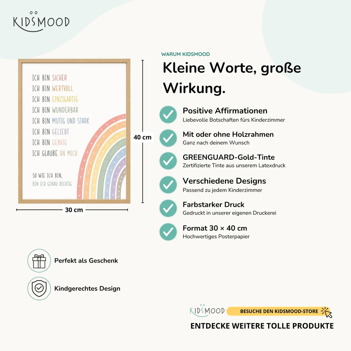 Affirmationsposter âMinimal Ich binâ im Ăberblick: 30 Ă 40 cm, mit oder ohne Holzrahmen, verschiedene Designs