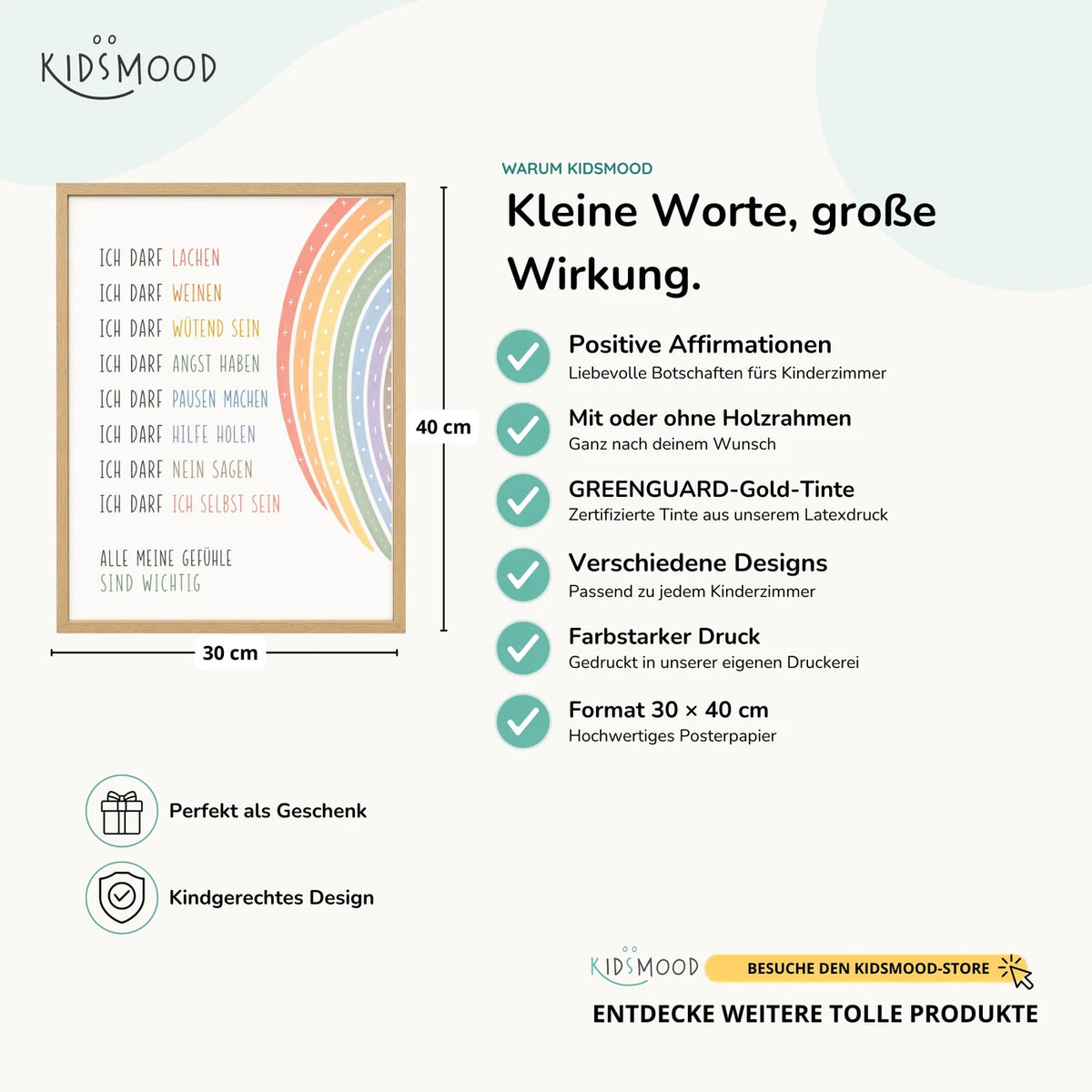 Affirmationsposter âMinimal Ich darfâ im Ăberblick: 30 Ă 40 cm, mit oder ohne Holzrahmen, verschiedene Designs