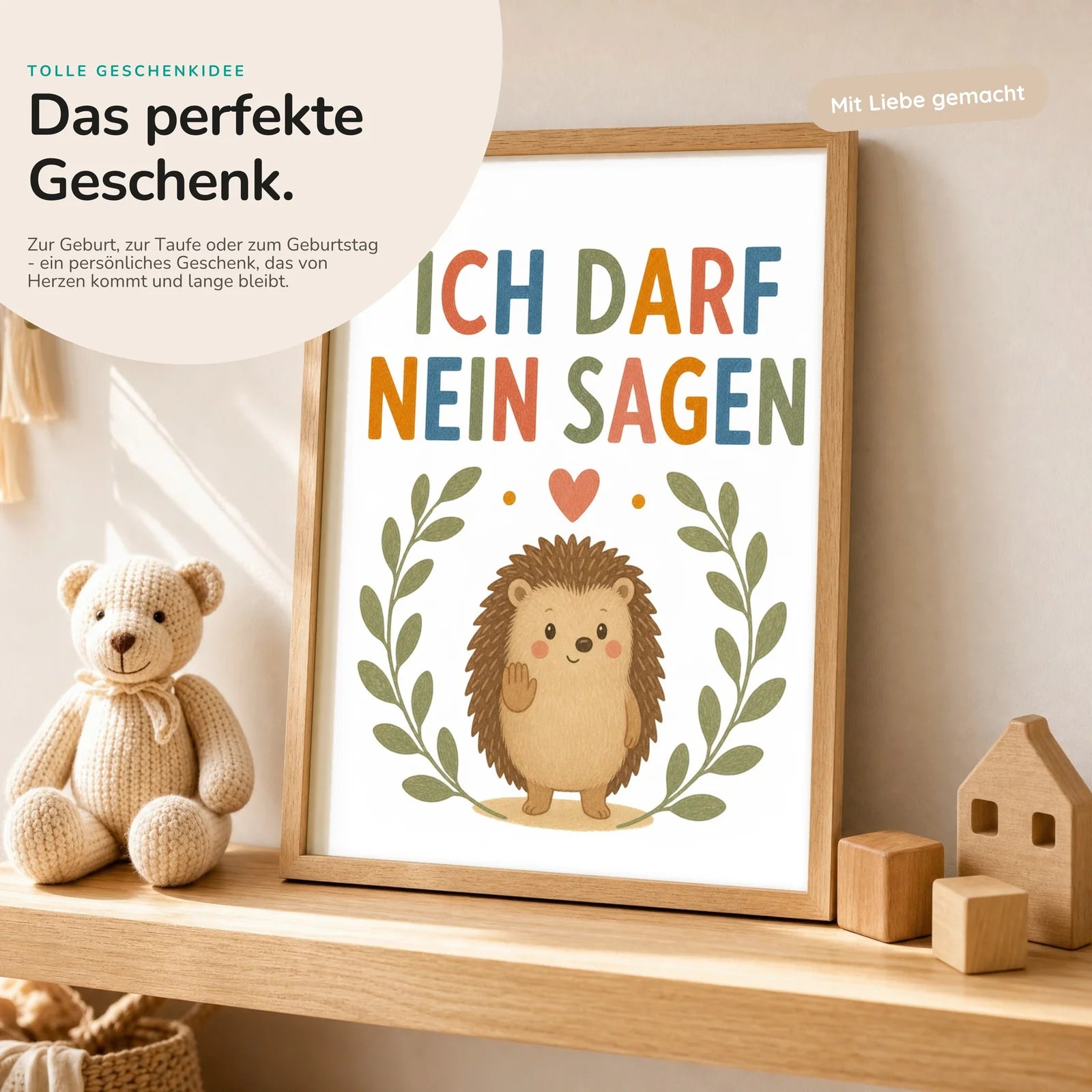 Affirmationsposter Kinderzimmer - Igel Ich darf nein sagen