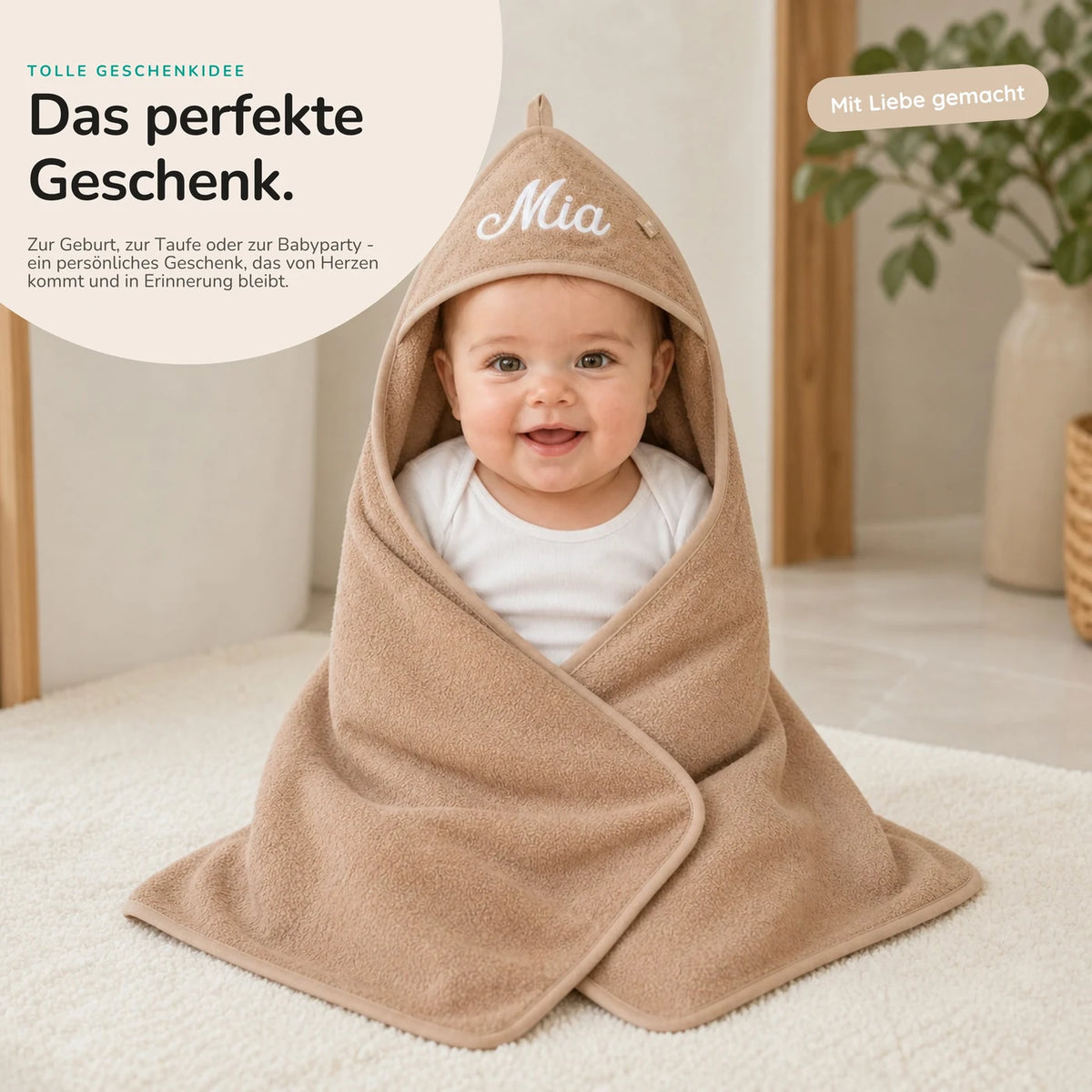 Kapuzenhandtuch Baby personalisiert – Biscuit