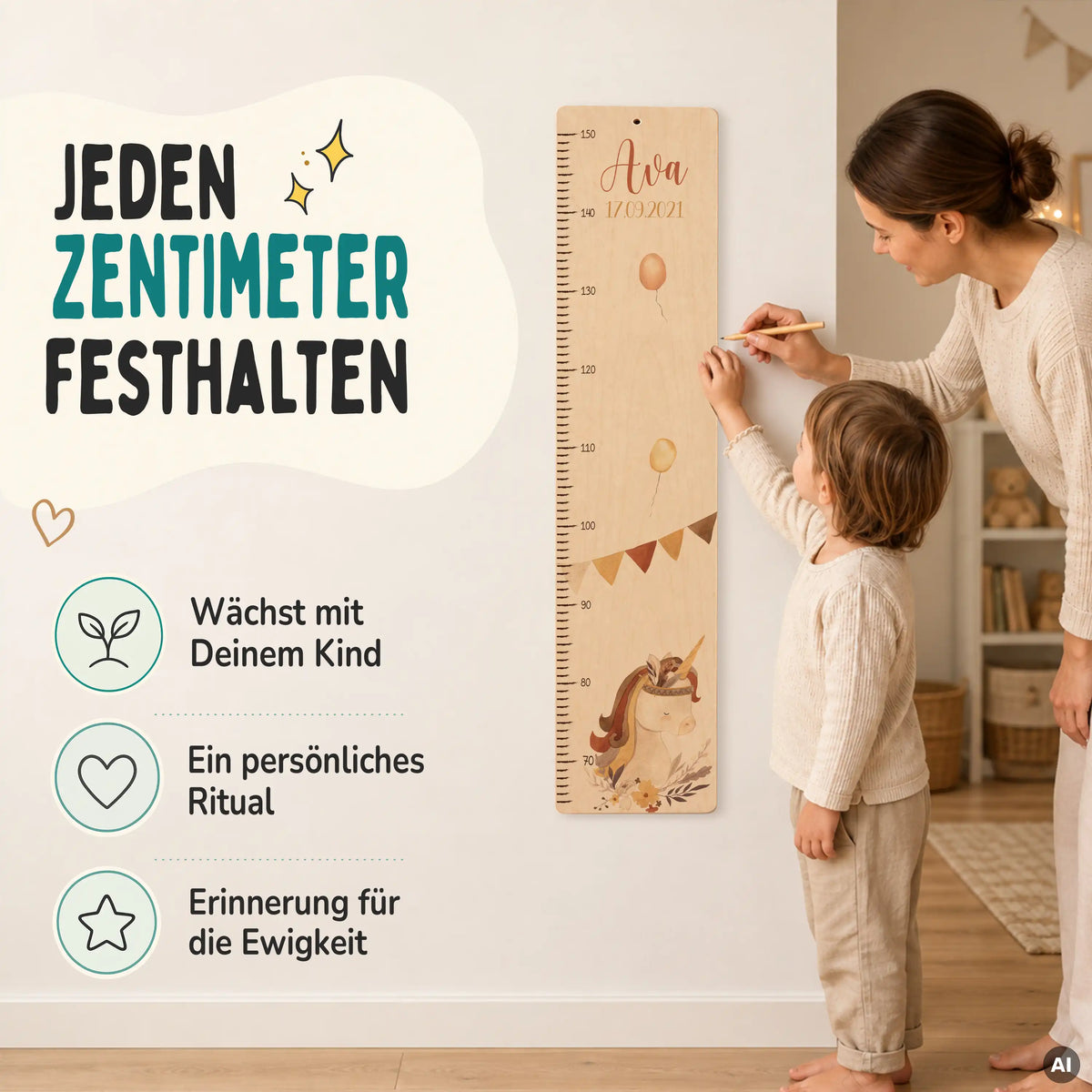 Messlatte Kinder Holz & Aluverbund - EInhorn