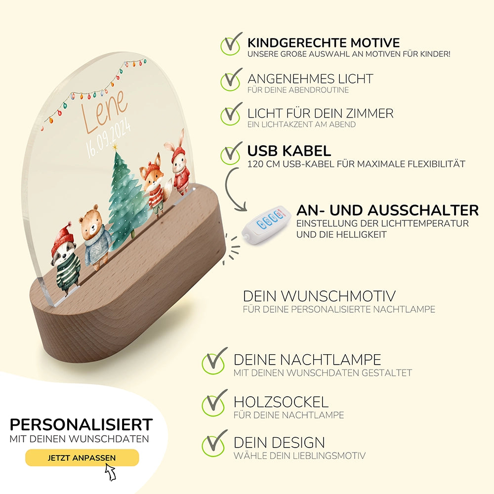 Nachtlicht Weihnachten mit USB-Kabel und Schalter – Lichtfarbe und Helligkeit einstellbar
