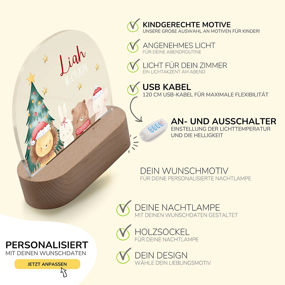 Nachtlicht Weihnachten mit USB-Kabel und Schalter – Lichtfarbe und Helligkeit einstellbar