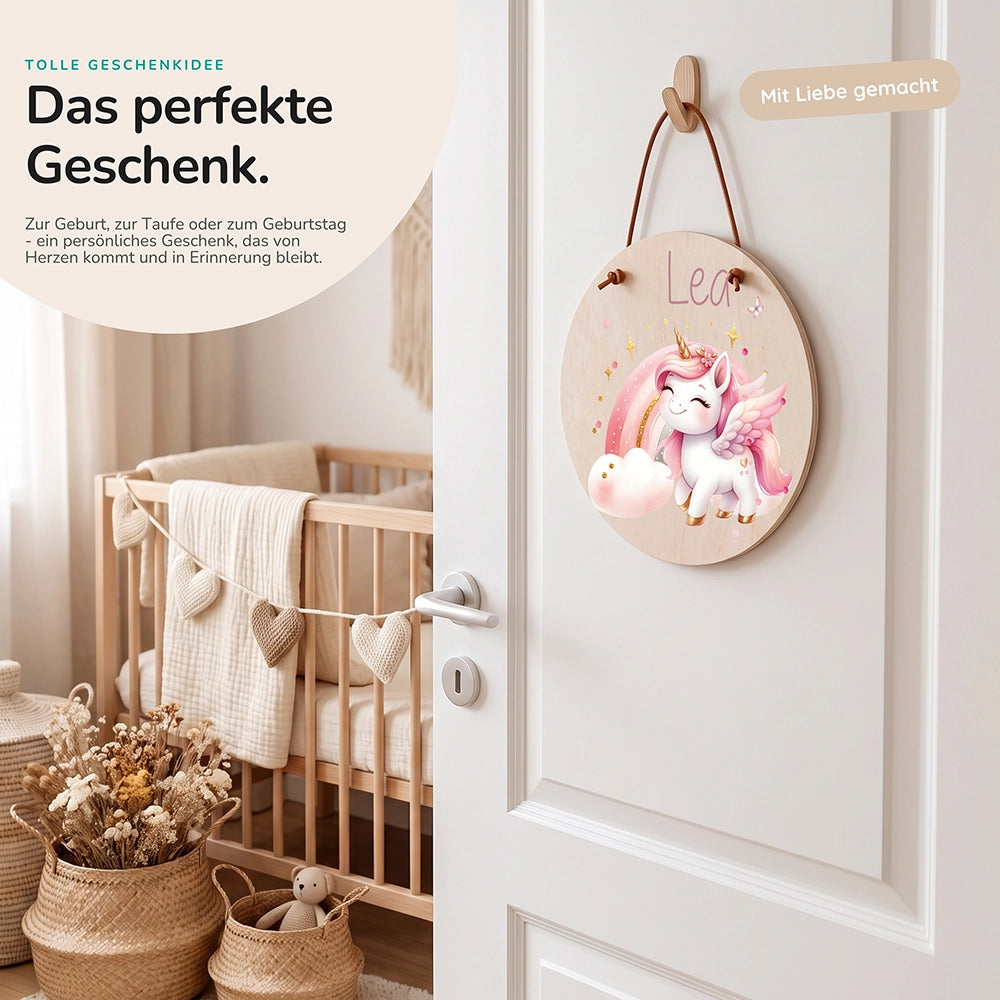 Türschild Kinderzimmer personalisiert mit Name Einhorn