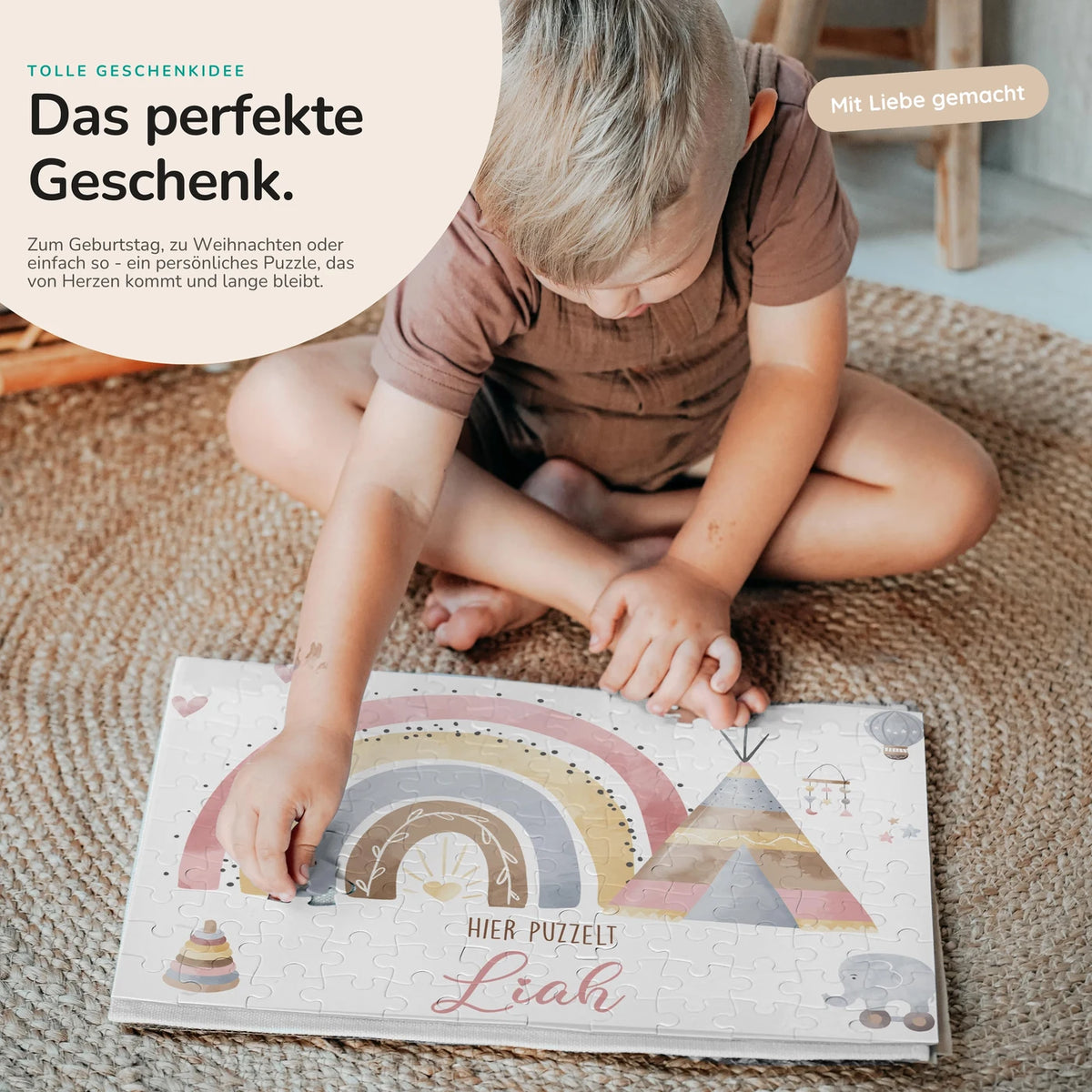 Kinderpuzzle personalisiert mit Namen - Regenbogen Tipi