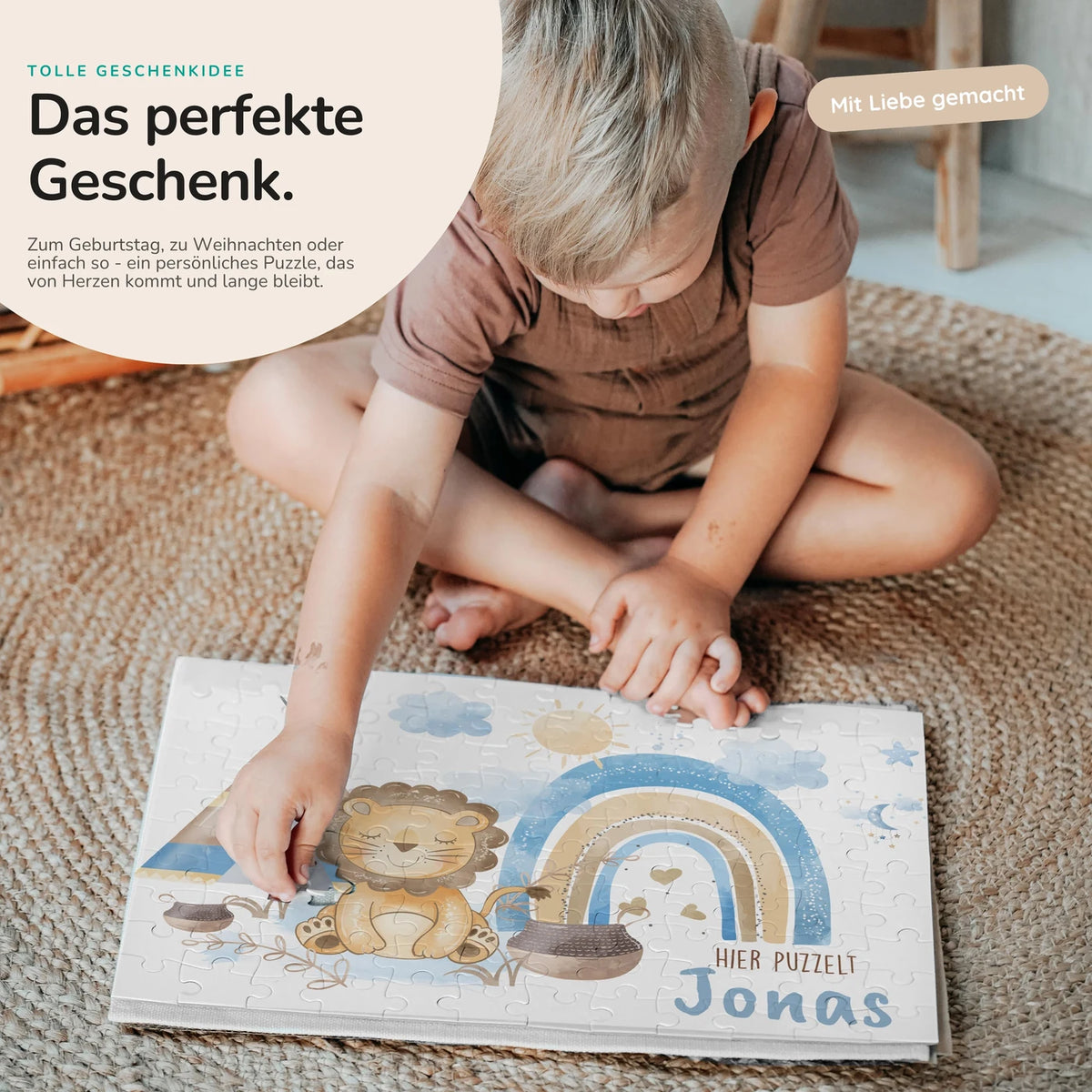 Kinderpuzzle personalisiert mit Namen - Löwe mit Regenbogen
