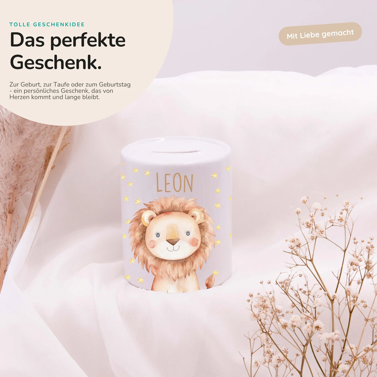 Spardose Kinder aus Keramik - Zauberhaftes Eichhörnchen auf Einhorn