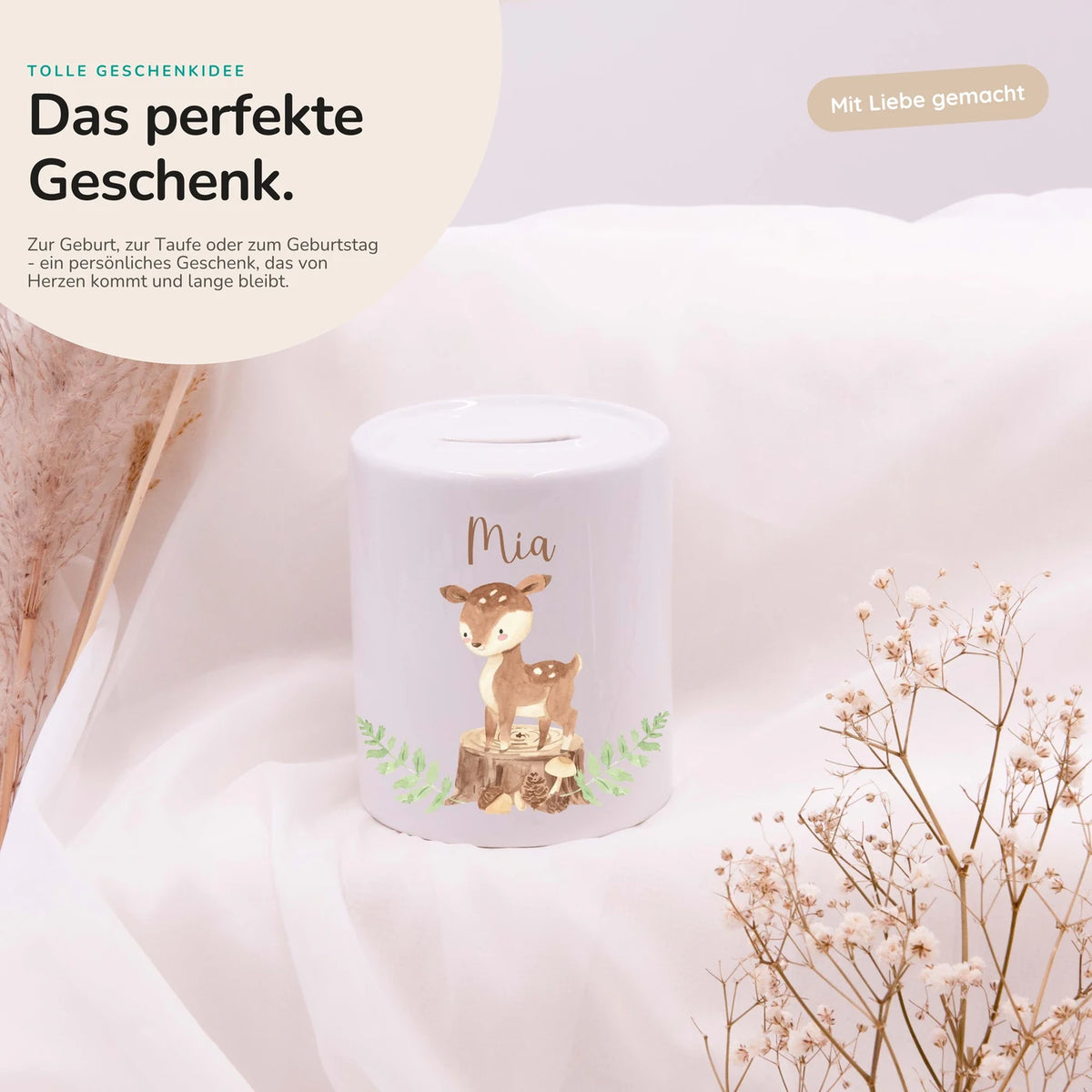 Spardose Kinder aus Keramik - Reh Waldtiere