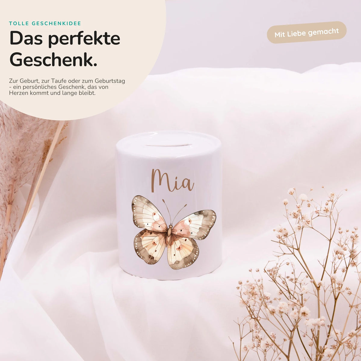 Spardose Kinder aus Keramik - Schmetterling