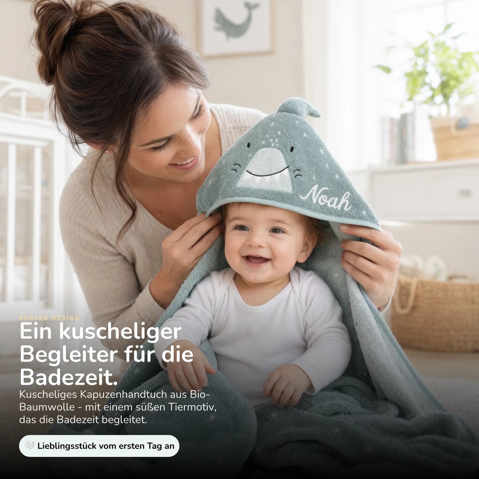 Trixie Kapuzenhandtuch Baby Hai, aus 100% Bio-Baumwolle, kuscheliger Frottee