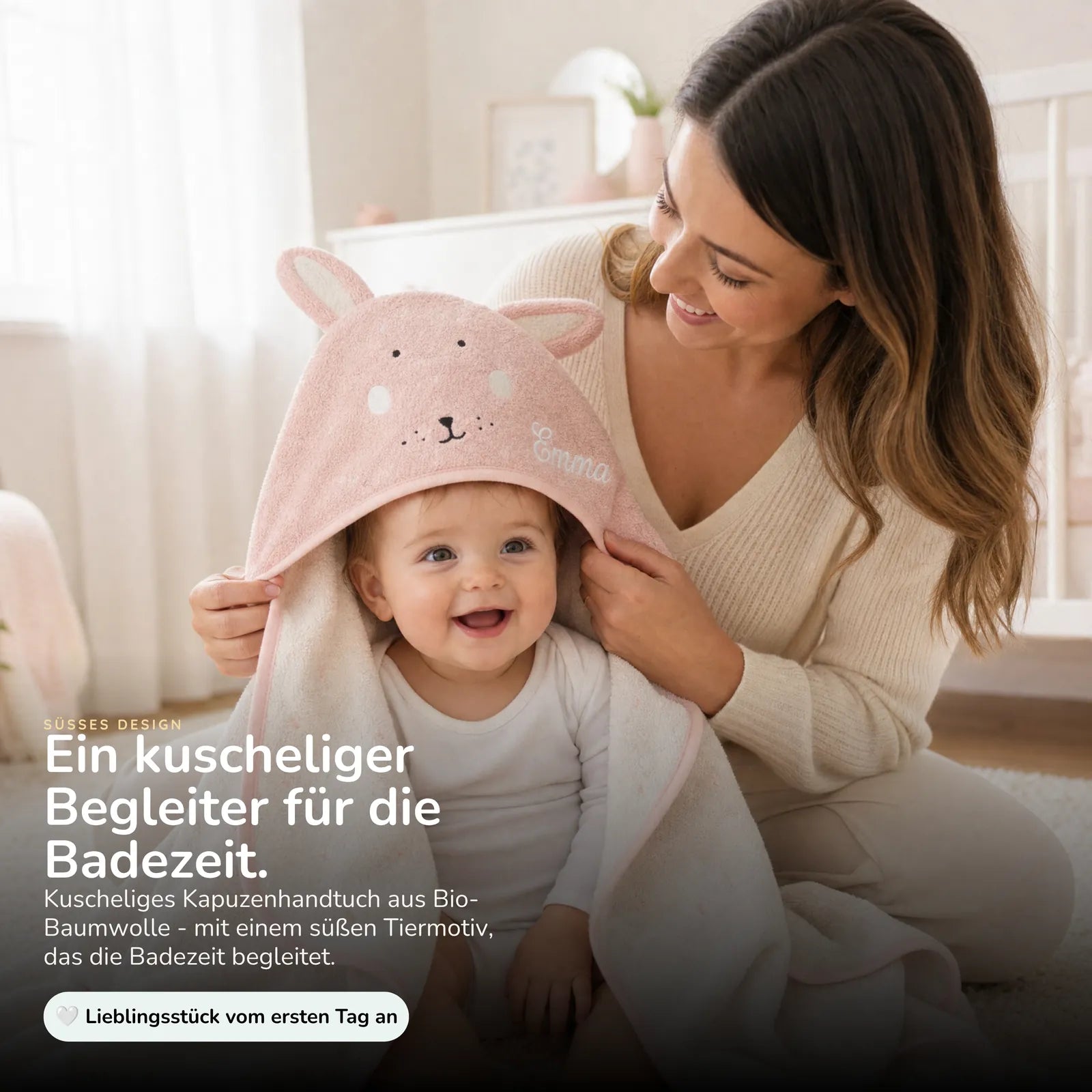 Trixie Kapuzenhandtuch Baby Hase, aus 100% Bio-Baumwolle, kuscheliger Frottee