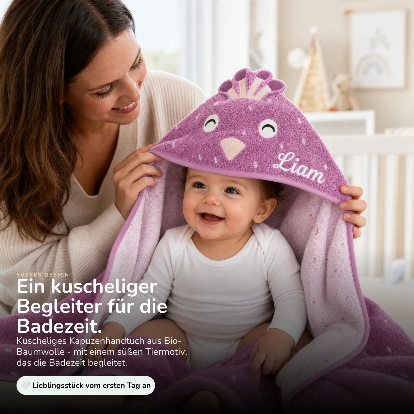 Trixie Kapuzenhandtuch Baby Pfau, aus 100% Bio-Baumwolle, kuscheliger Frottee