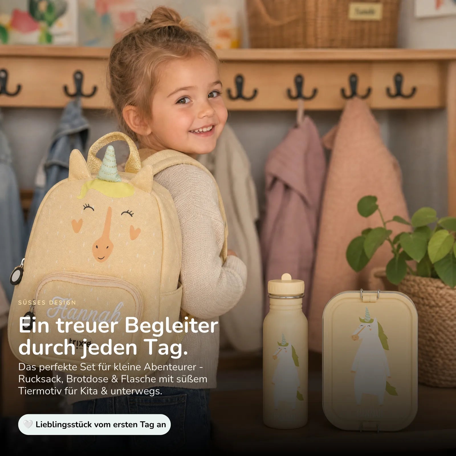 Trixie Kindergarten Set Einhorn, ergonomischer Rucksack im Set mit Namen