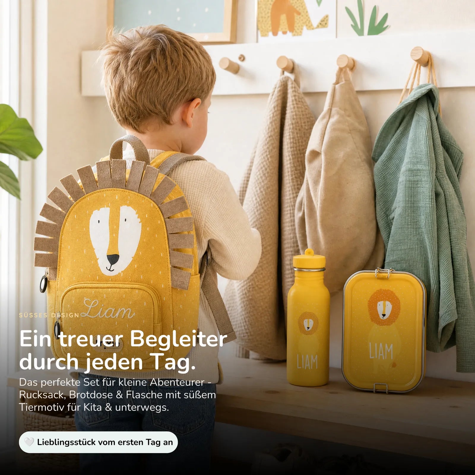 Trixie Kindergarten Set Löwe, ergonomischer Rucksack im Set mit Namen