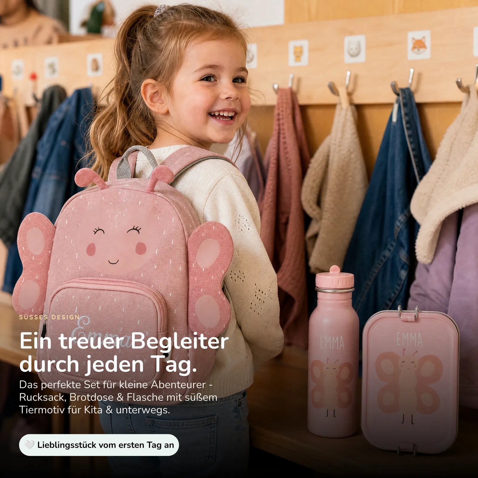 Trixie Kindergarten Set Schmetterling, ergonomischer Rucksack im Set mit Namen
