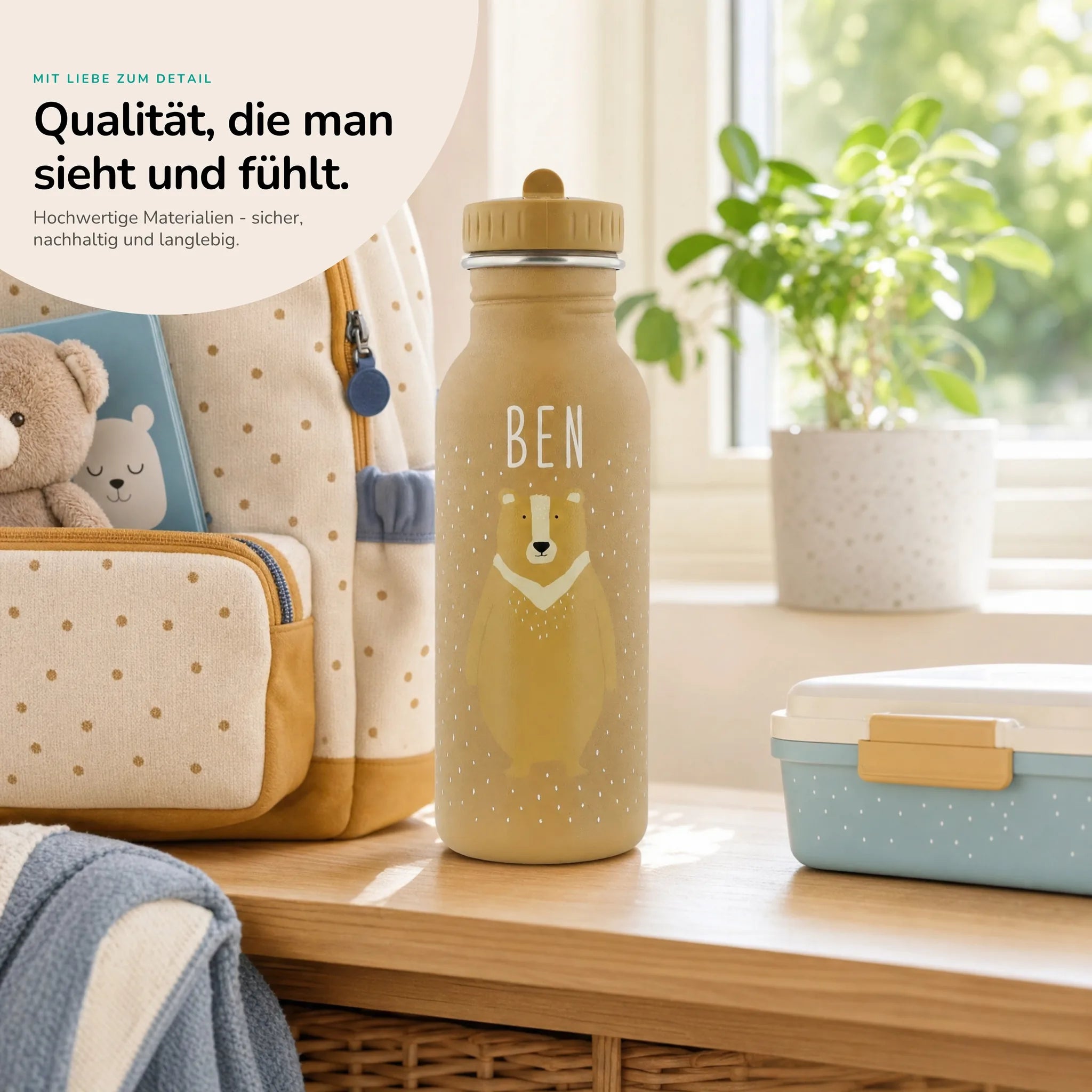 Trixie Trinkflasche Kinder BĂ€r, robuster Edelstahl mit Namensgravur