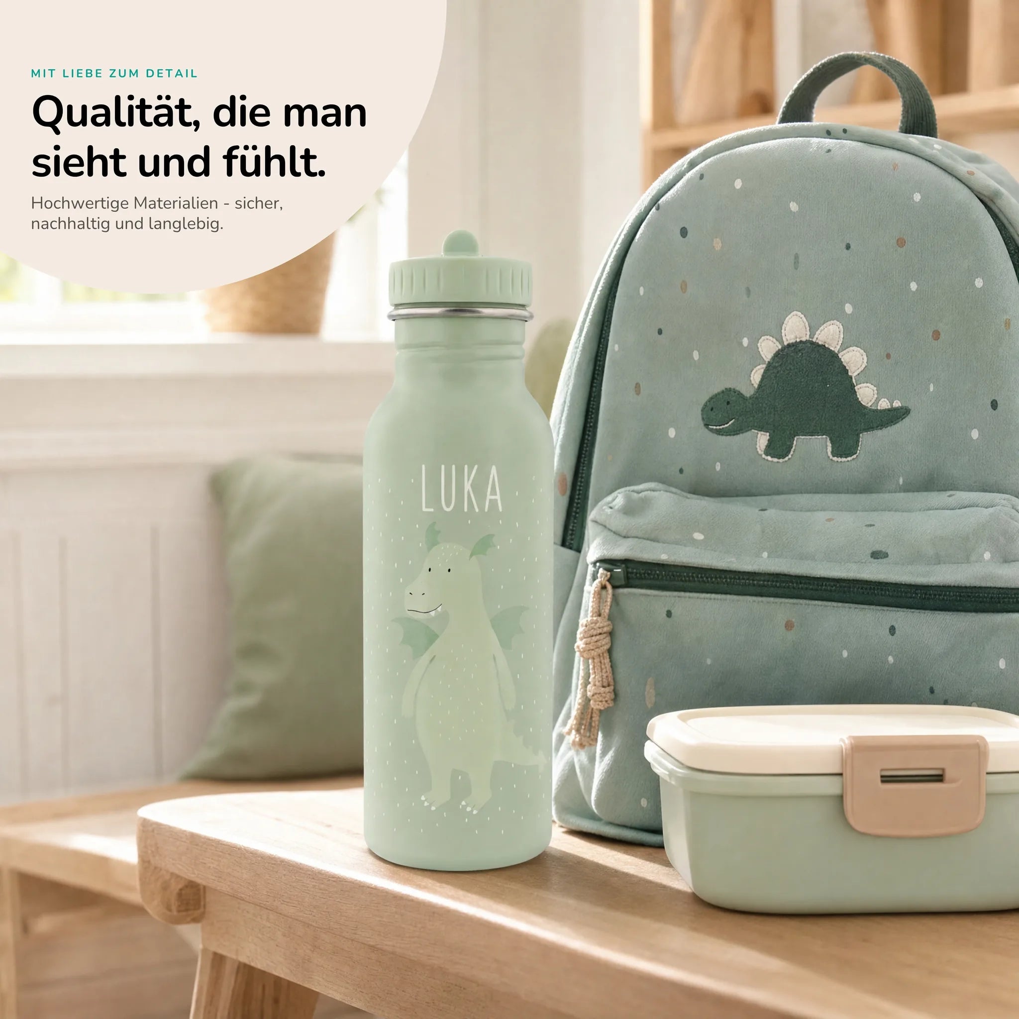 Trixie Trinkflasche Kinder Drache, robuster Edelstahl mit Namensgravur