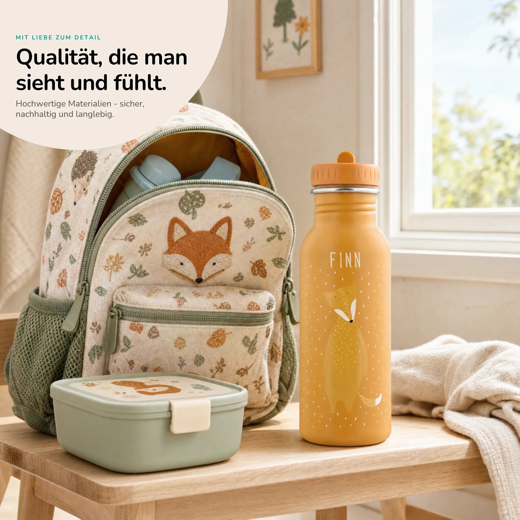 Trixie Trinkflasche Kinder Fuchs, robuster Edelstahl mit Namensgravur