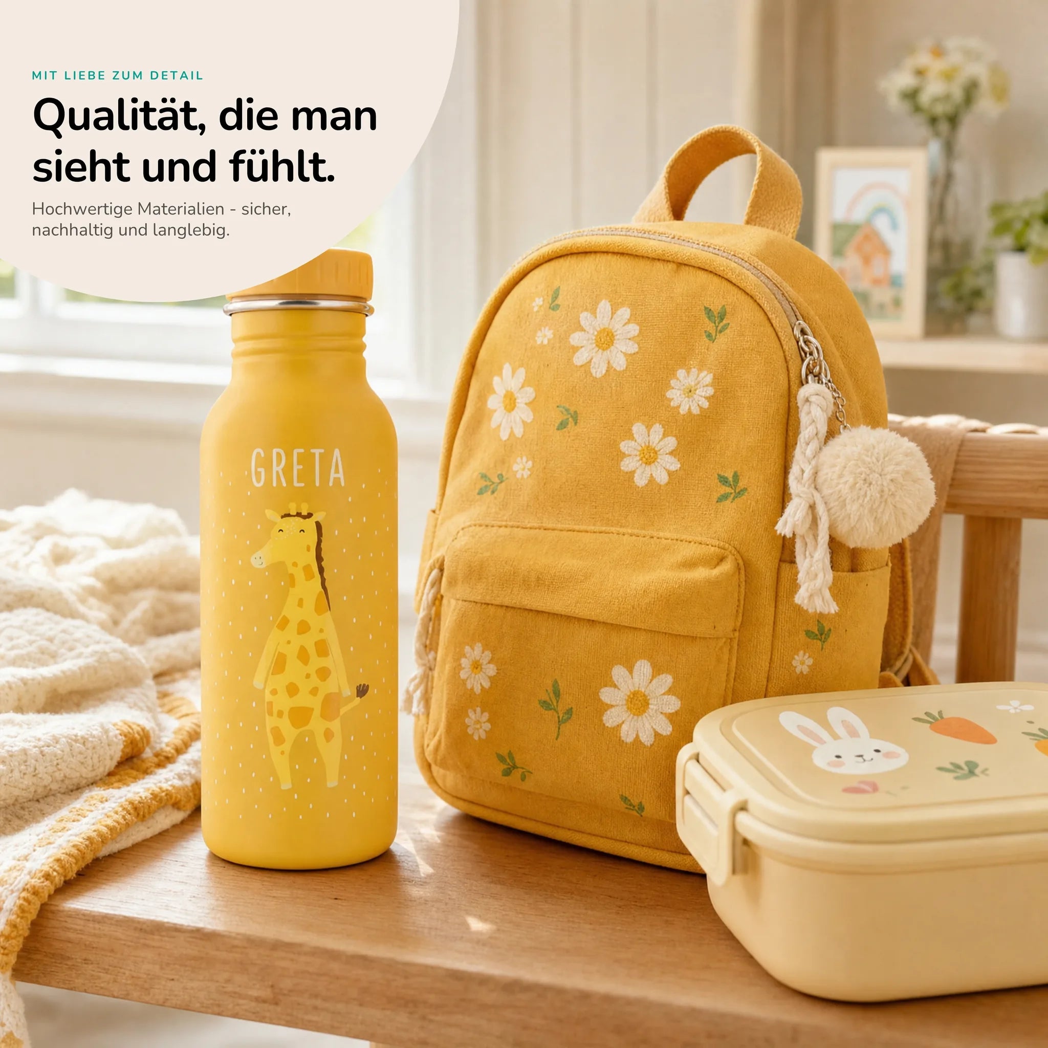 Trixie Trinkflasche Kinder Giraffe, robuster Edelstahl mit Namensgravur