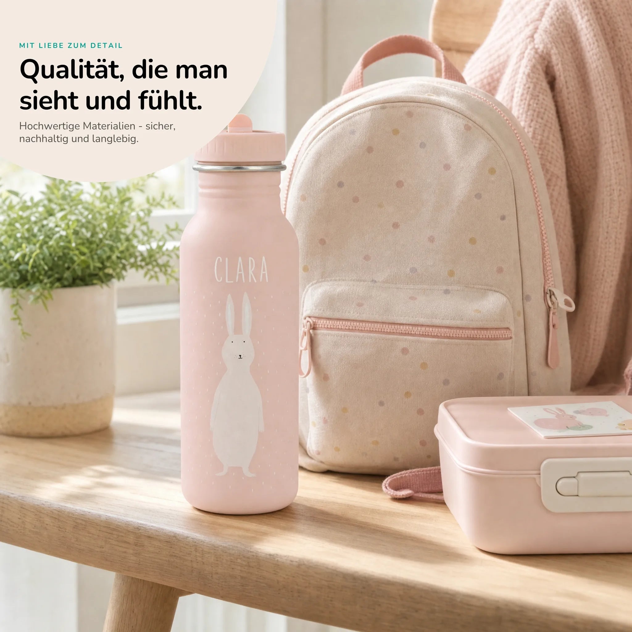 Trixie Trinkflasche Kinder Hase, robuster Edelstahl mit Namensgravur