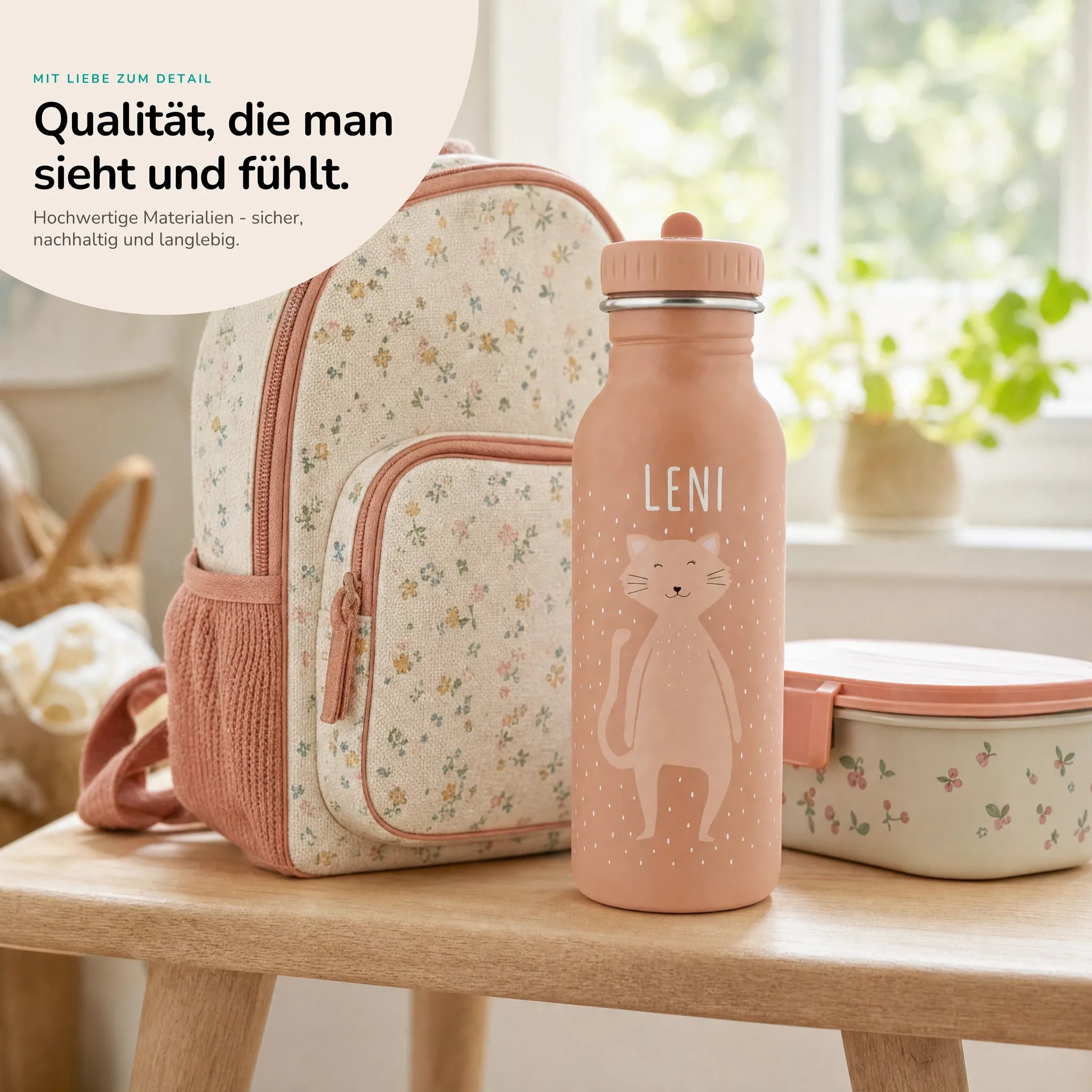 Trixie Trinkflasche Kinder Katze, robuster Edelstahl mit Namensgravur