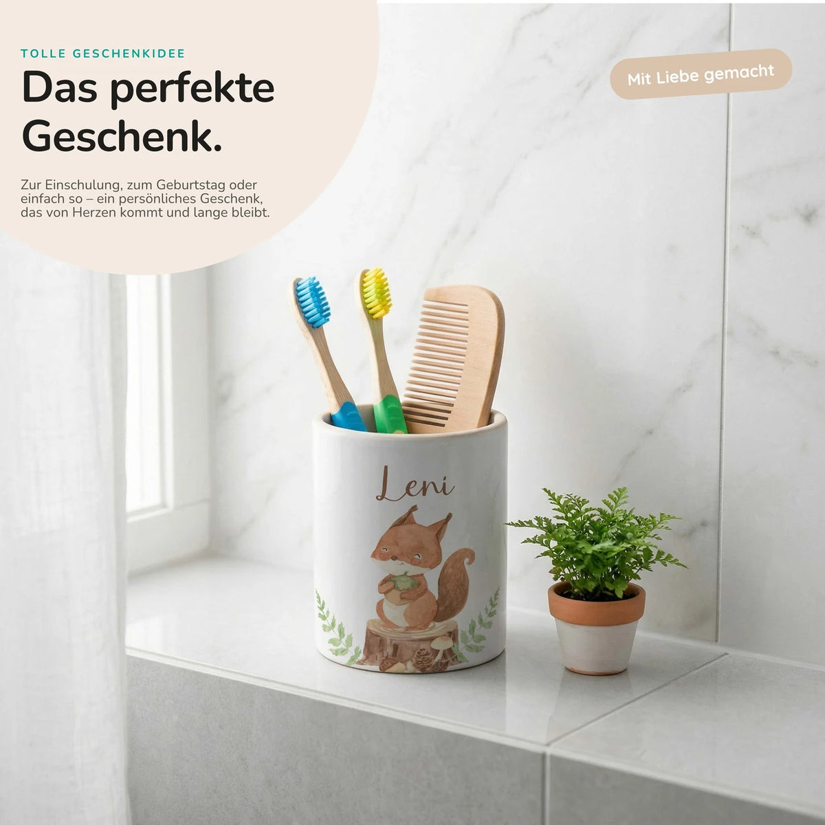 Personalisierter Stiftehalter Eichhörnchen – Keramik mit Wunschname