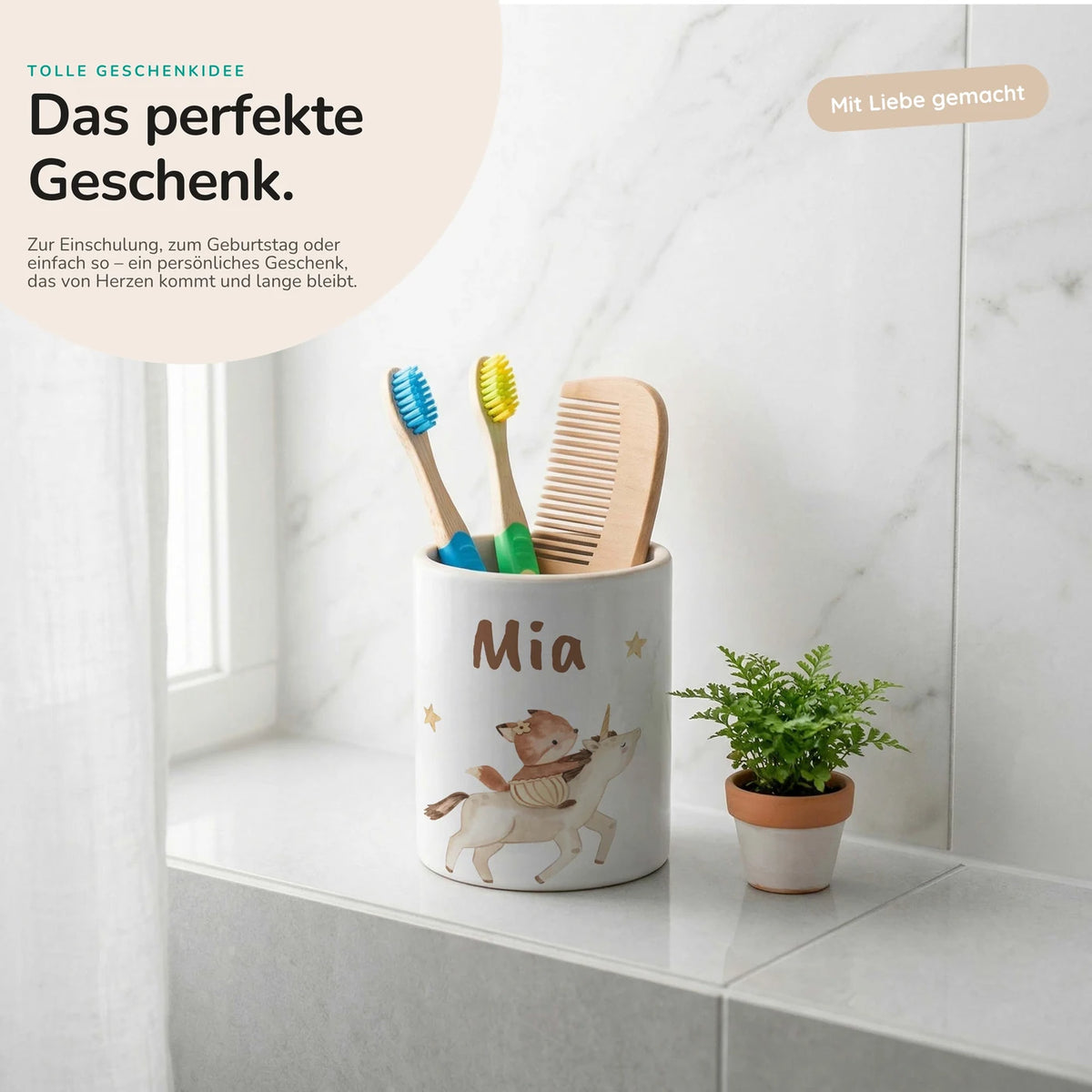 Personalisierter Stiftehalter Fuchs & Einhorn â Keramik mit Wunschname