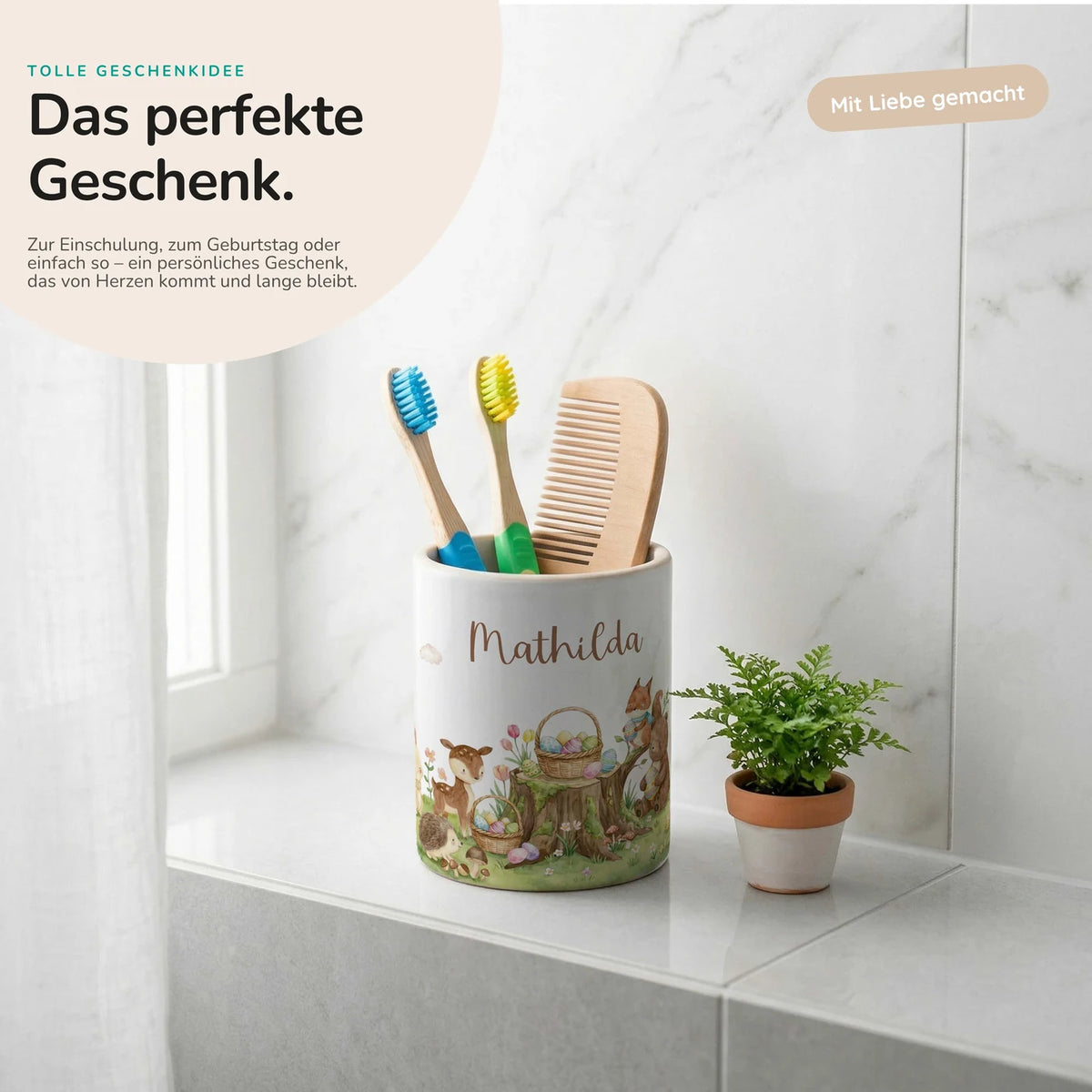 Personalisierter Stiftehalter Ostern Rehkitz â Keramik mit Wunschname