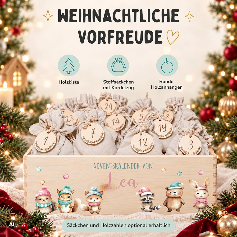 Personalisierter Adventskalender zum Befüllen - niedliche Tiere Weihnachten