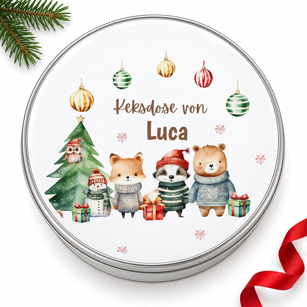 Keksdose aus Metall personalisiert - Zauberhafte Wintertiere