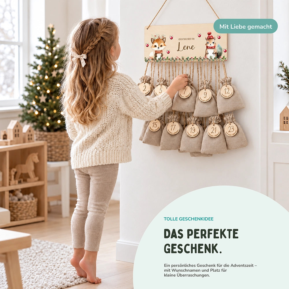 Personalisierbarer Adventskalender farbig - Niedlicher Fuchs