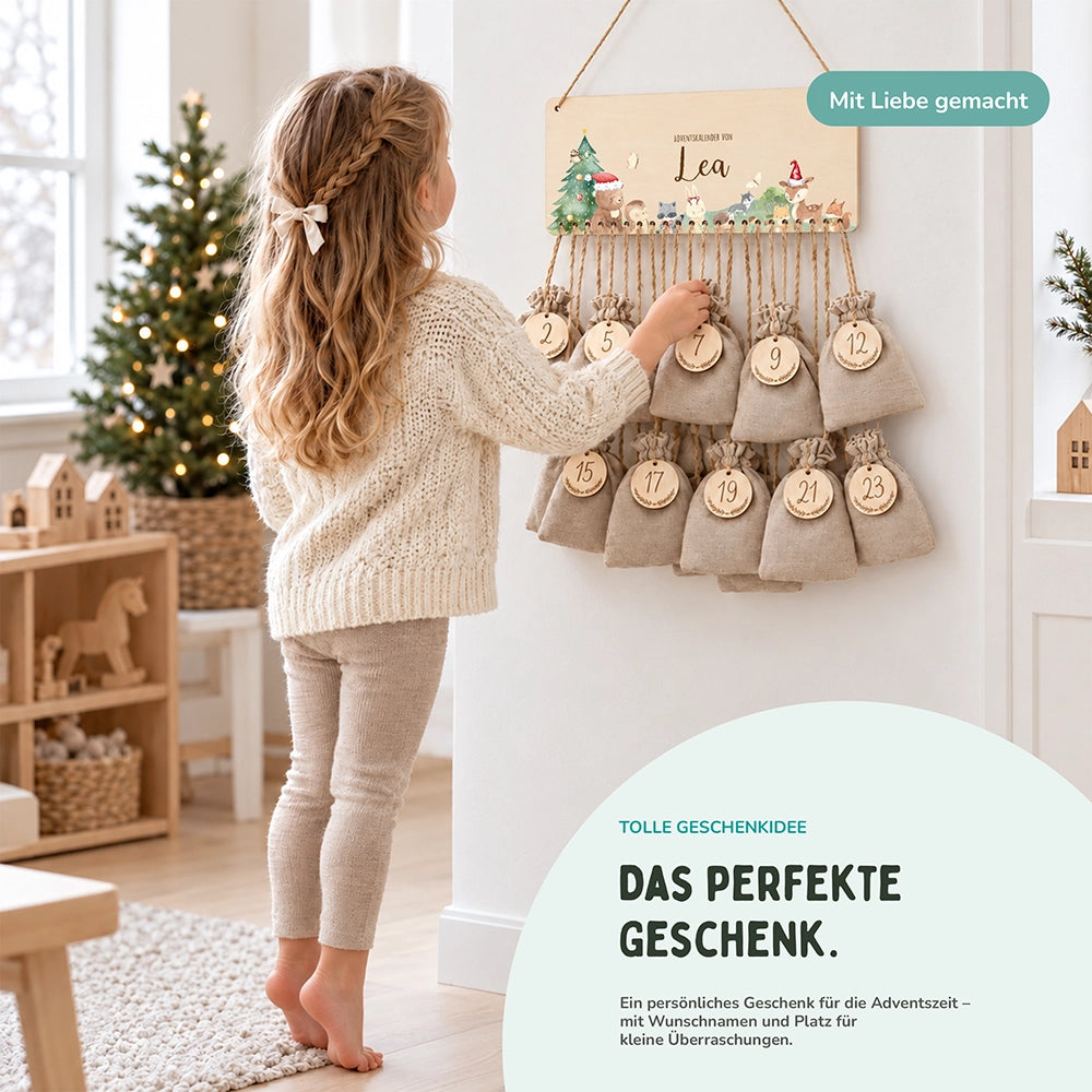 Personalisierbarer Adventskalender farbig - Niedliche Waldtiere