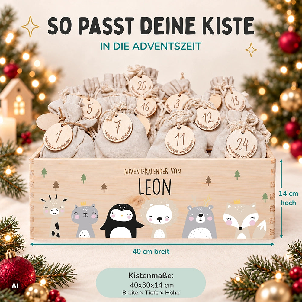 Personalisierter Adventskalender zum Befüllen - Winter Tierfamilie