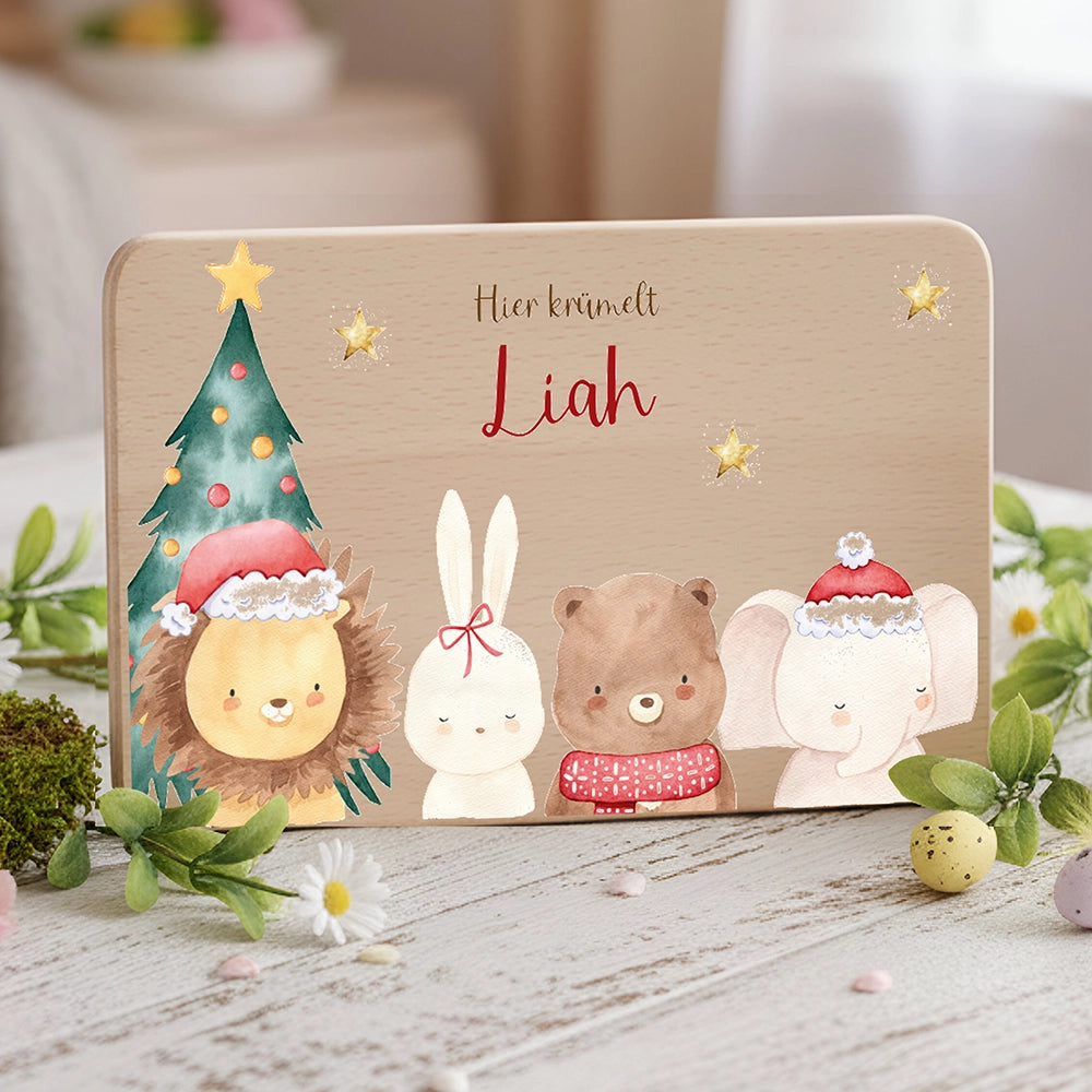 Frühstücksbrettchen Weihnachten mit weihnachtlichem Tiertrio - Geschenk Weihnachten