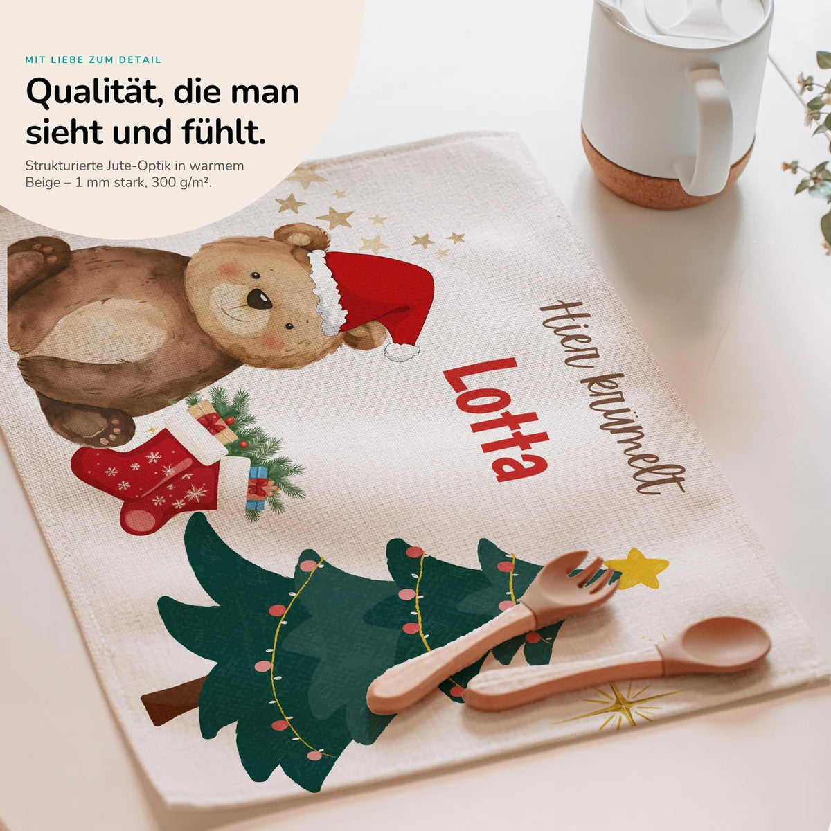 Tischset Kinder personalisiert Weihnachtsmotiv - Süßer Bär