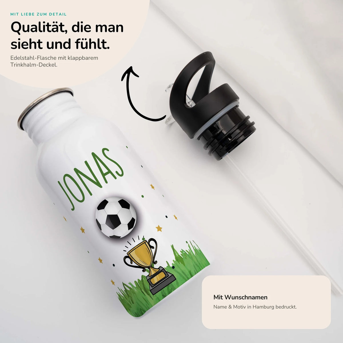 Trinkflasche Kinder Edelstahl - Fußball Champion