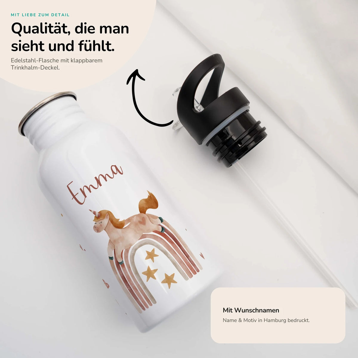 Trinkflasche Kinder Edelstahl - Regenbogen Einhorn