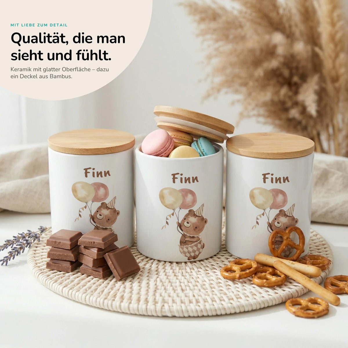 Personalisierte Keksdose BĂ€r Geburtstag â Keramik & Bambus mit Wunschname