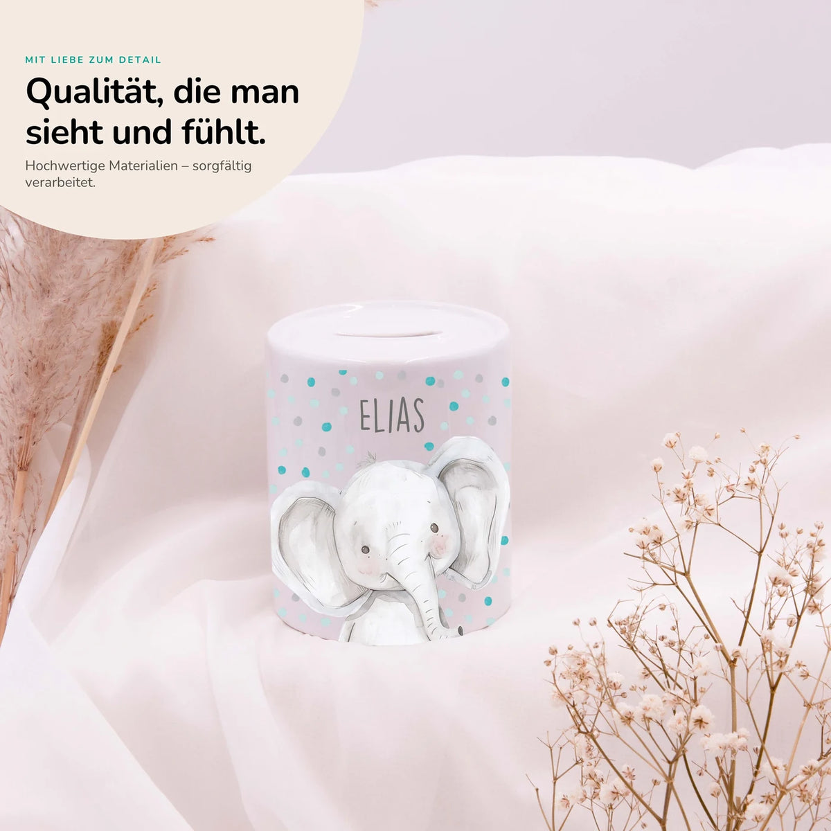 Spardose Kinder aus Keramik - Elefant mit Pünktchen