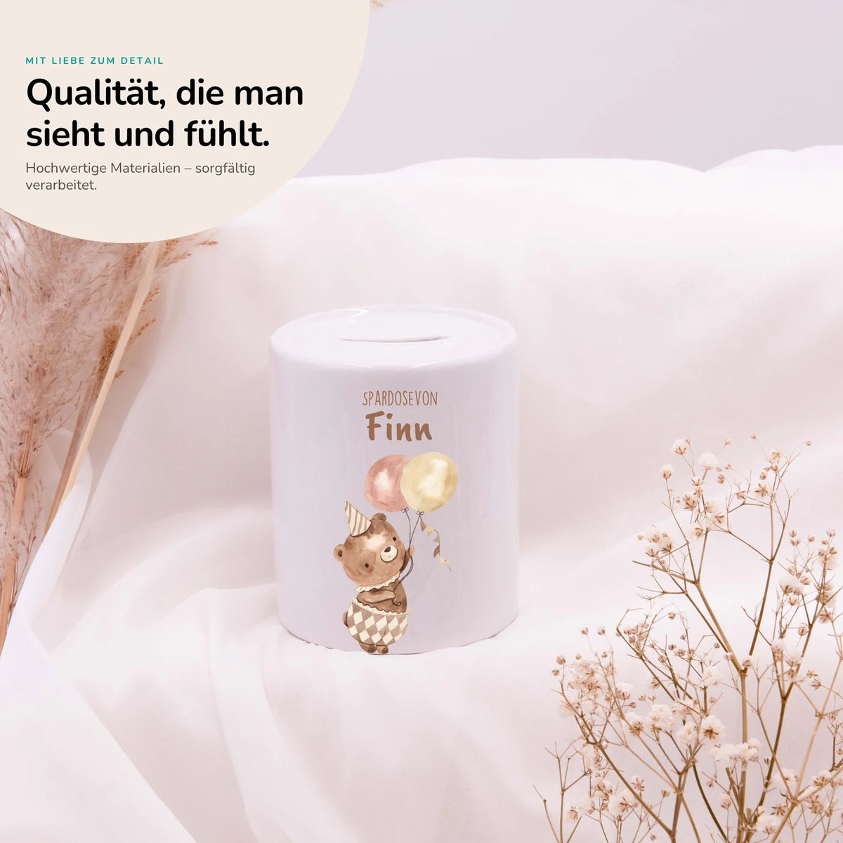 Spardose Kinder aus Keramik - BĂ€r mit Ballon