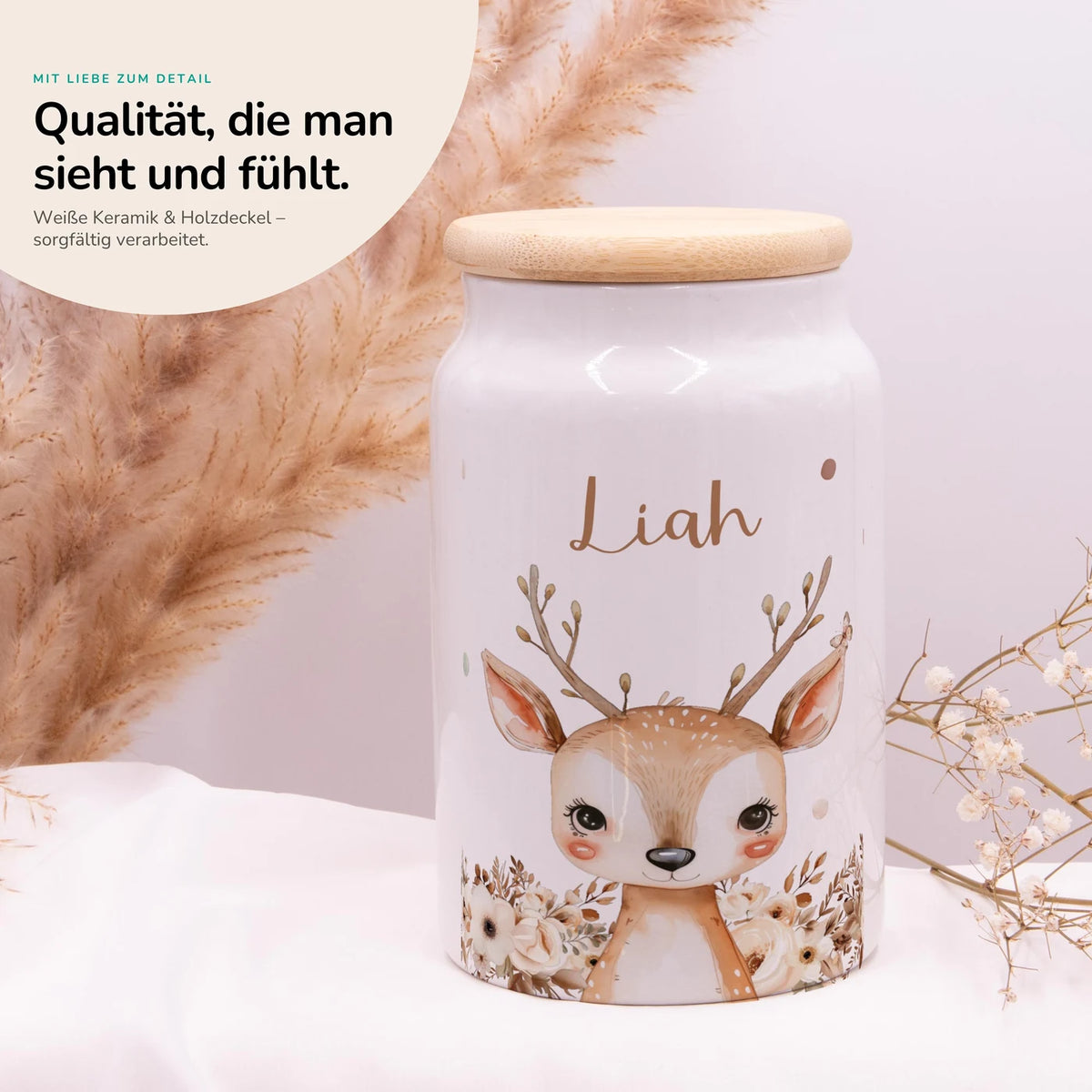 Personalisierbare Keksdose mit Name - Baby Reh