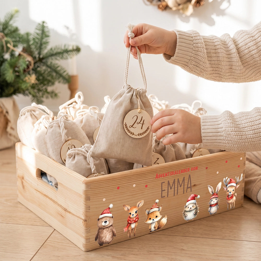 Personalisierter Adventskalender zum BefĂĽllen - Tierfamilie Weihnachten