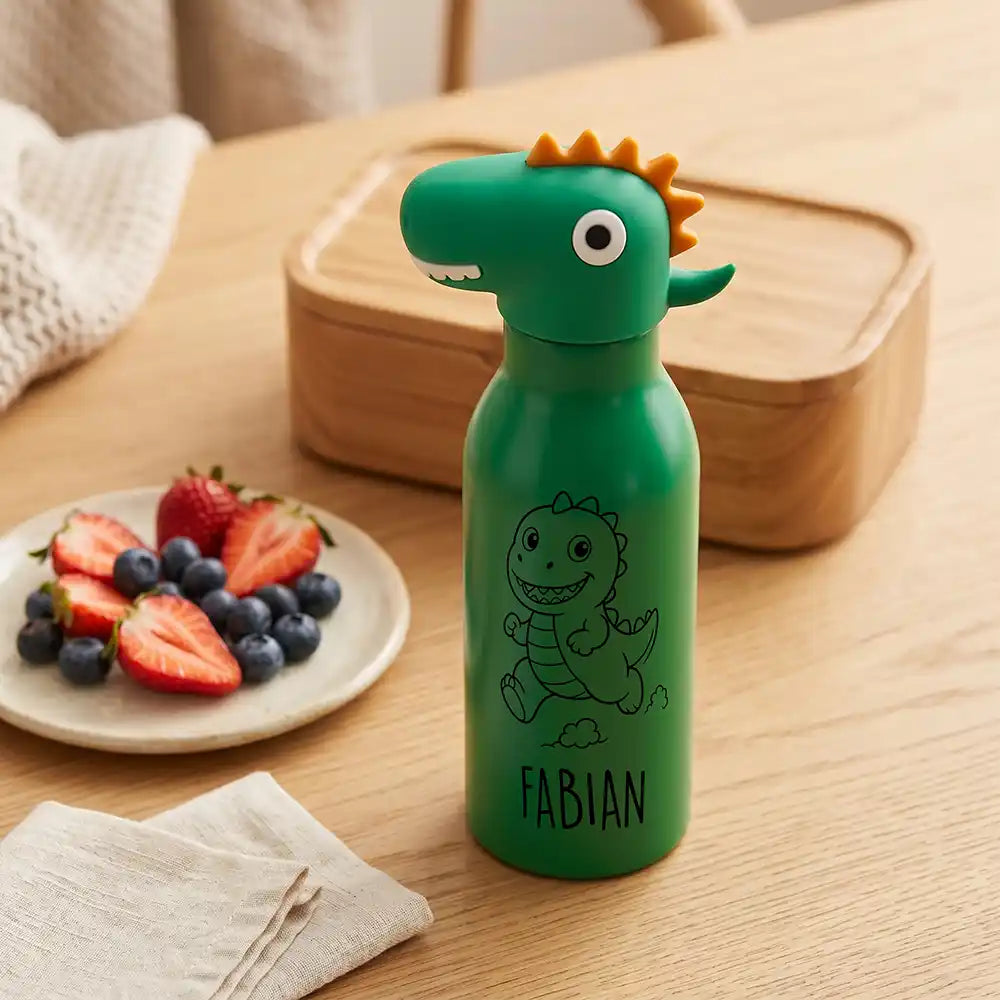 Personalisierte Trinkflasche Kinder Nilpferd, Edelstahl 450 ml mit Wunschname