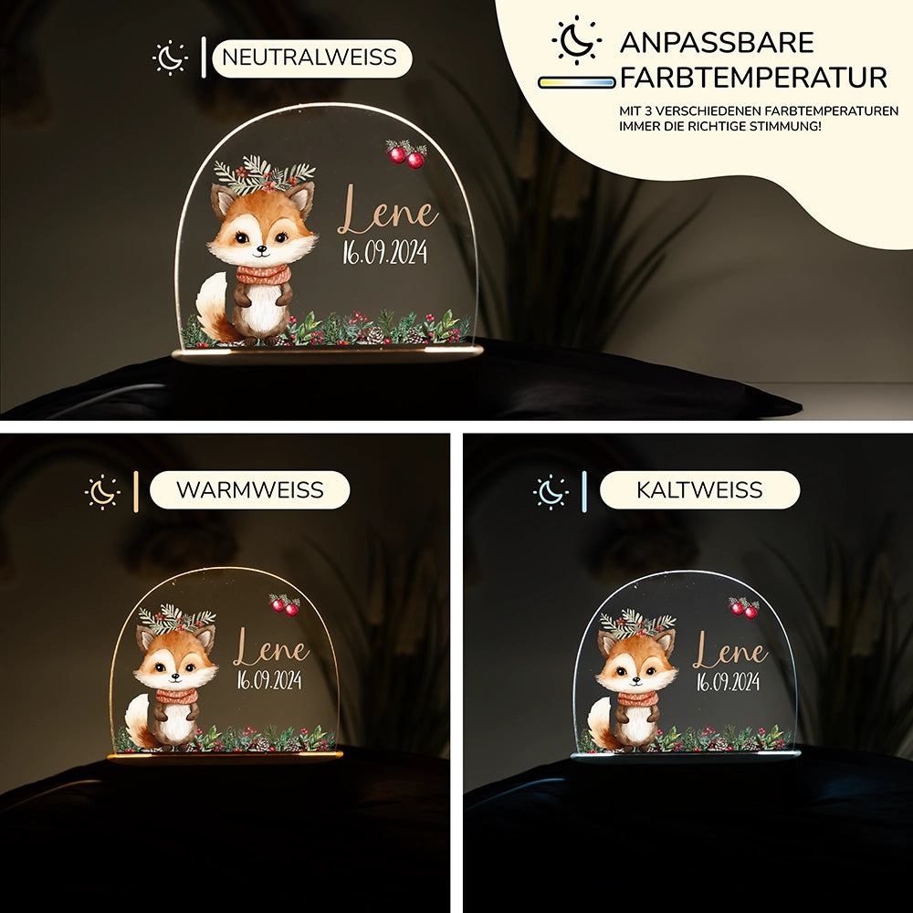 Nachtlicht Fuchs fürs Kinderzimmer in drei Lichtfarben: Warmweiß, Neutralweiß und Kaltweiß